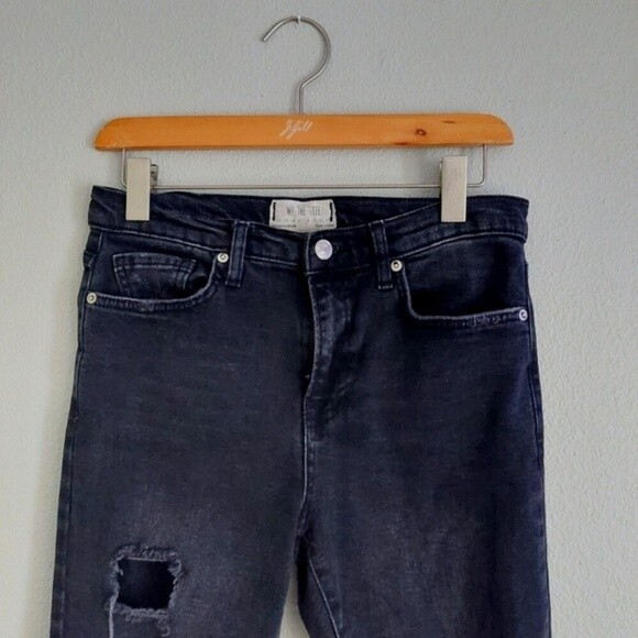 WE THE FREE High Rise Moms jean distress Frayed Jeggings skinny Black Jeans| 28 - Picture 3 of 8